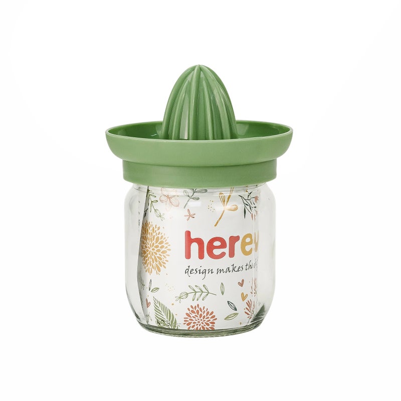 Herevin Glass & Polypropylene 425ml Citrus Squeezer, Manual Lemon & Orange Juicer with Glass Container, BPA Free Hand Press Fruit Juice Extractor for Kitchen, Home & Daily Use – Clear (Cap Color Assorted) - Image 3